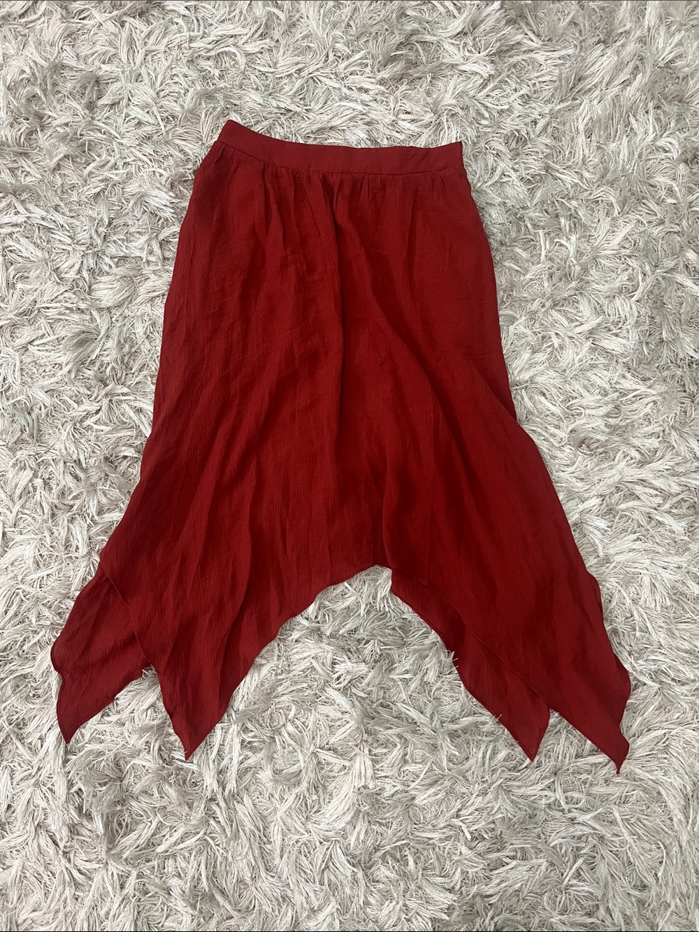 HALARA Deep Red Asymmetrical Handkerchief Hem Skirt